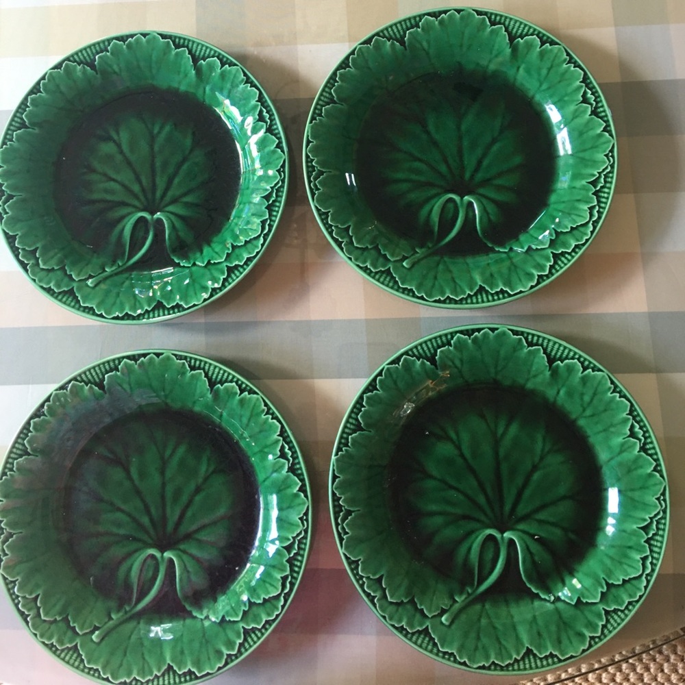 SOLD 4 Antique Wedgwood Green Majolica Plates